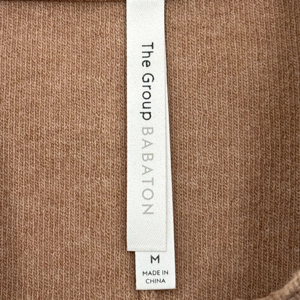 Aritzia Babaton Tan Knit Midi Pencil Skirt High Waist Back Slit Minimalist M - Picture 11 of 13